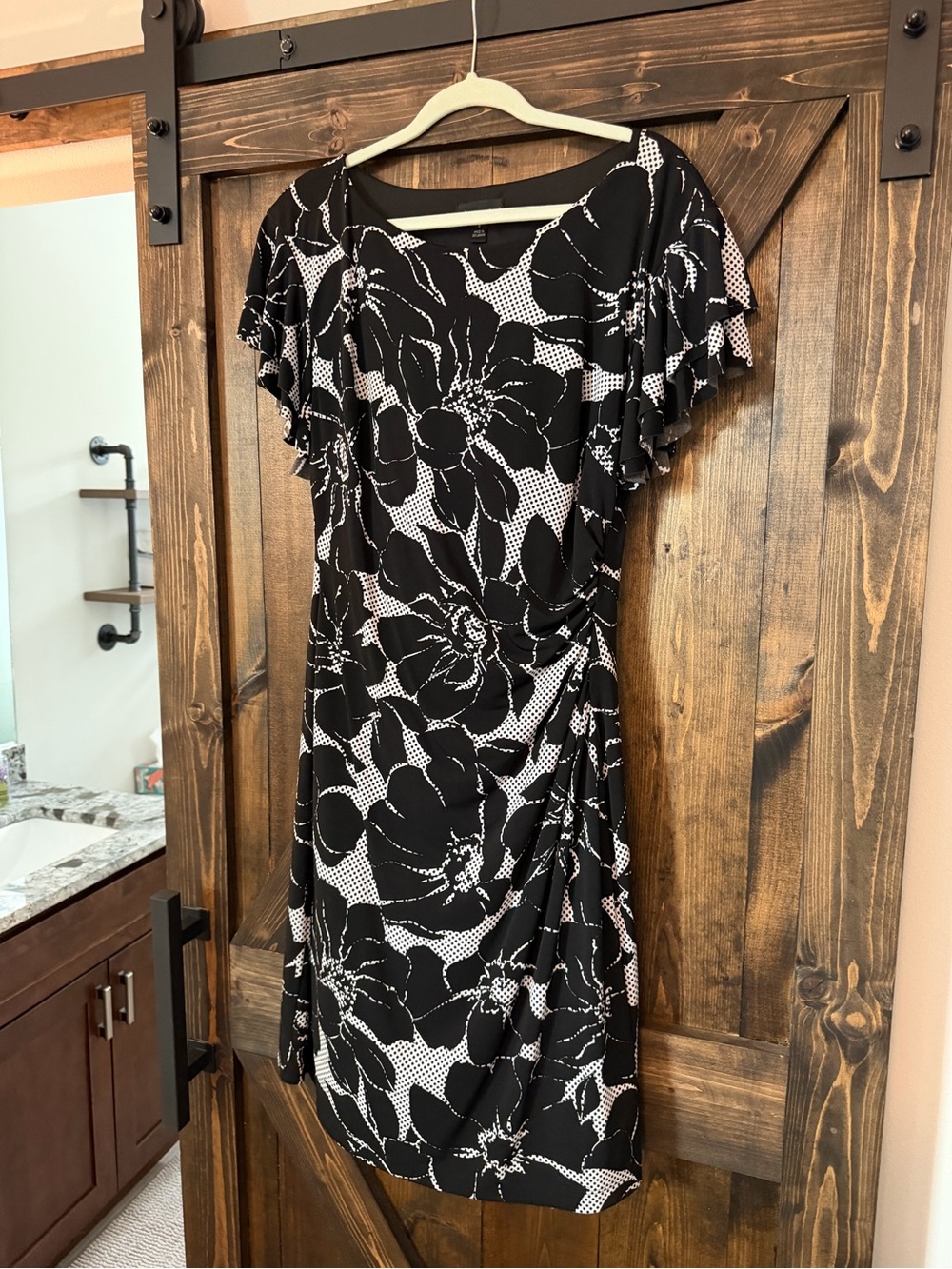 connected apparel Black and White Floral Midi Dress